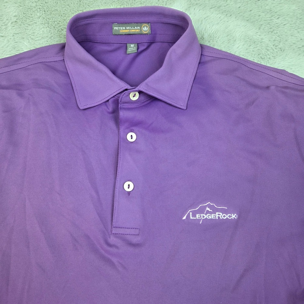 Peter Millar Polo Shirt Mens M Summer Comfort LedgeRock Logo Performance Purple